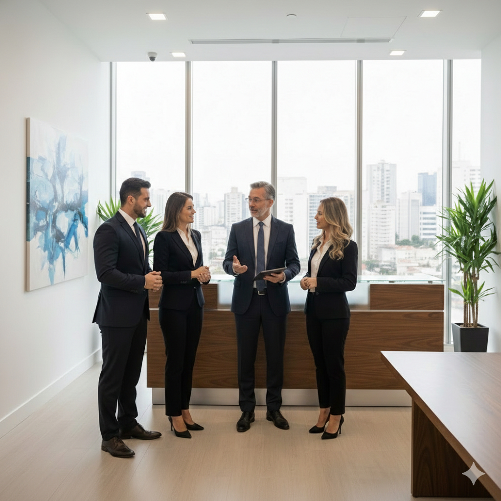 Equipe PSS reunida no escritório